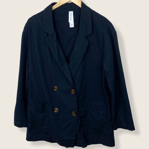 Anthropologie‎ Amadi Linen Oversized Blazer Jacket Sports Coat Navy Blue Small S - Picture 2 of 11